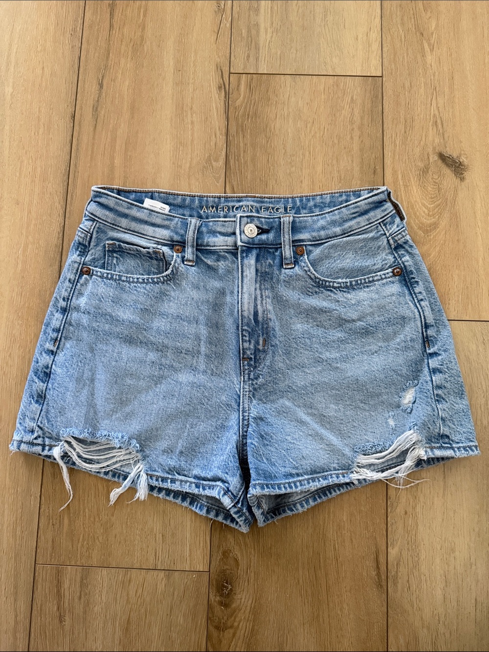 American Eagle Outfitters Light Blue Distressed High-Rise Denim Shorts